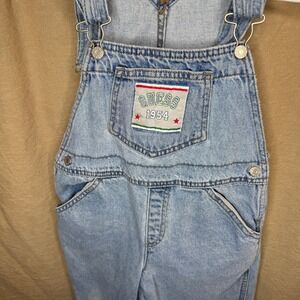 Vintage Guess Kids Denim Overalls Light Wash 1954 Patch Size 6Y 90s Retro